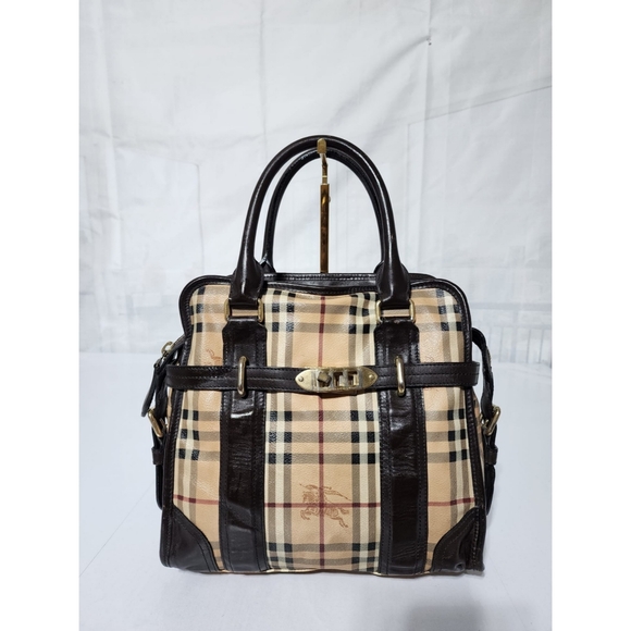 BURBERRY Haymarket Check Minford Portrait Tote Black/ Beige - Picture 3 of 14